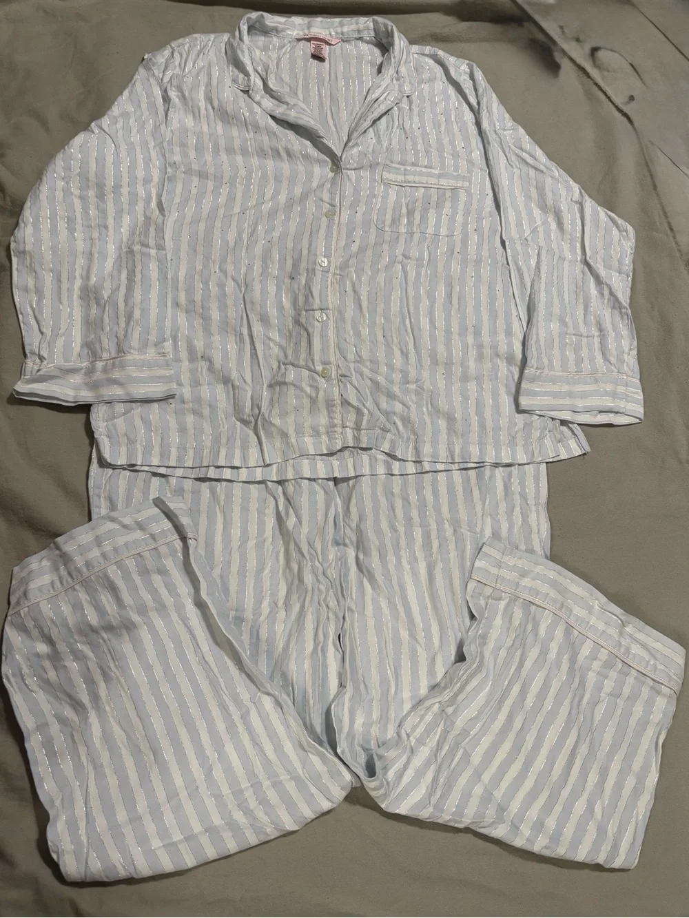 Victoria's Secret Pale Blue & White Striped Pajama Set